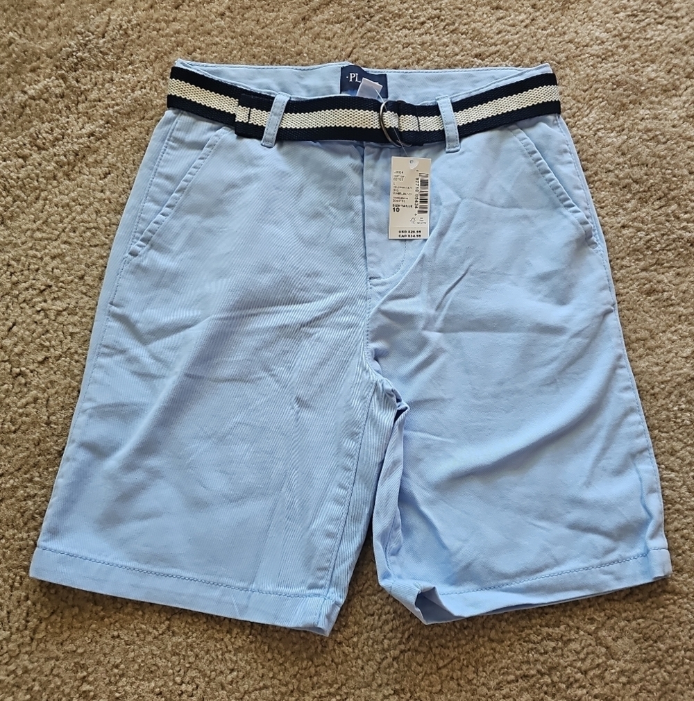 The Children's Place Light Blue Chino Shorts Striped Belt Size 10 Boys